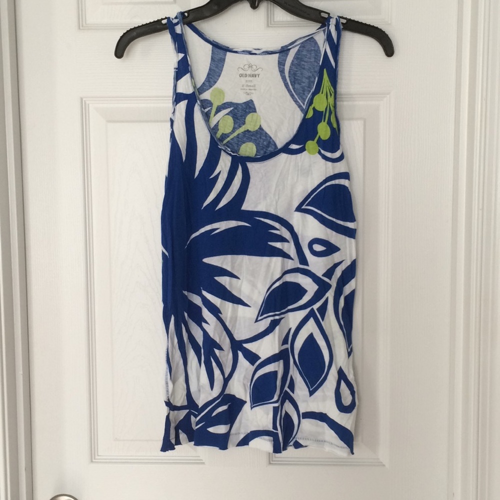 Floral Blue, Green, and White Tank Top
